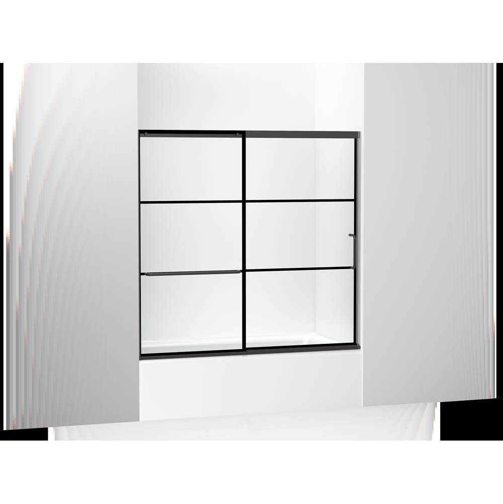Kohler Elate™ Sliding bath door, 56-3/4'' H x 56-1/4 - 59-5/8'' W, with 1/4'' thick Crystal Clear glass with rectangular grille pattern
