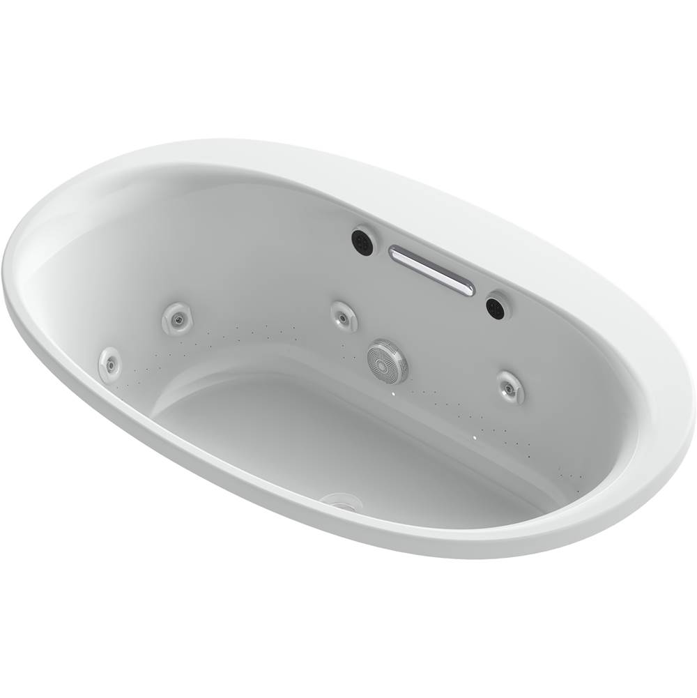 Kohler Underscore® Oval 59-11/16'' x 35-5/8'' heated BubbleMassage™ air bath with whirlpool, center drain