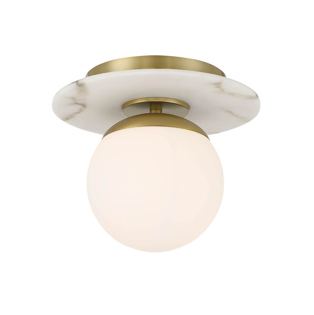 Minka-Lavery Orban 1-Light Soft Brass and Faux Alabaster Semi Flush Mount with Etched White Glass Shade