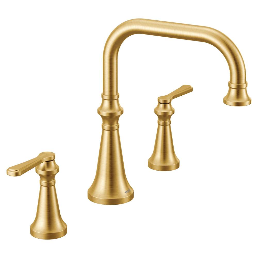 Moen Colinet Two Handle Arc Deck-Mount Roman Tub Faucet Trim with Lever Handles, Valve Required, in Brushed Gold