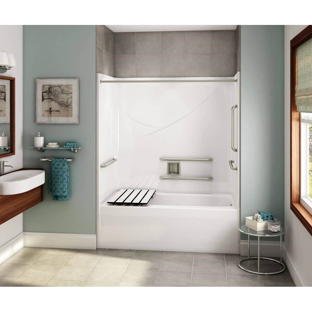 Maax OPTS-6032 - ANSI Grab Bars and Seat AcrylX Alcove Right-Hand Drain One-Piece Tub Shower in White