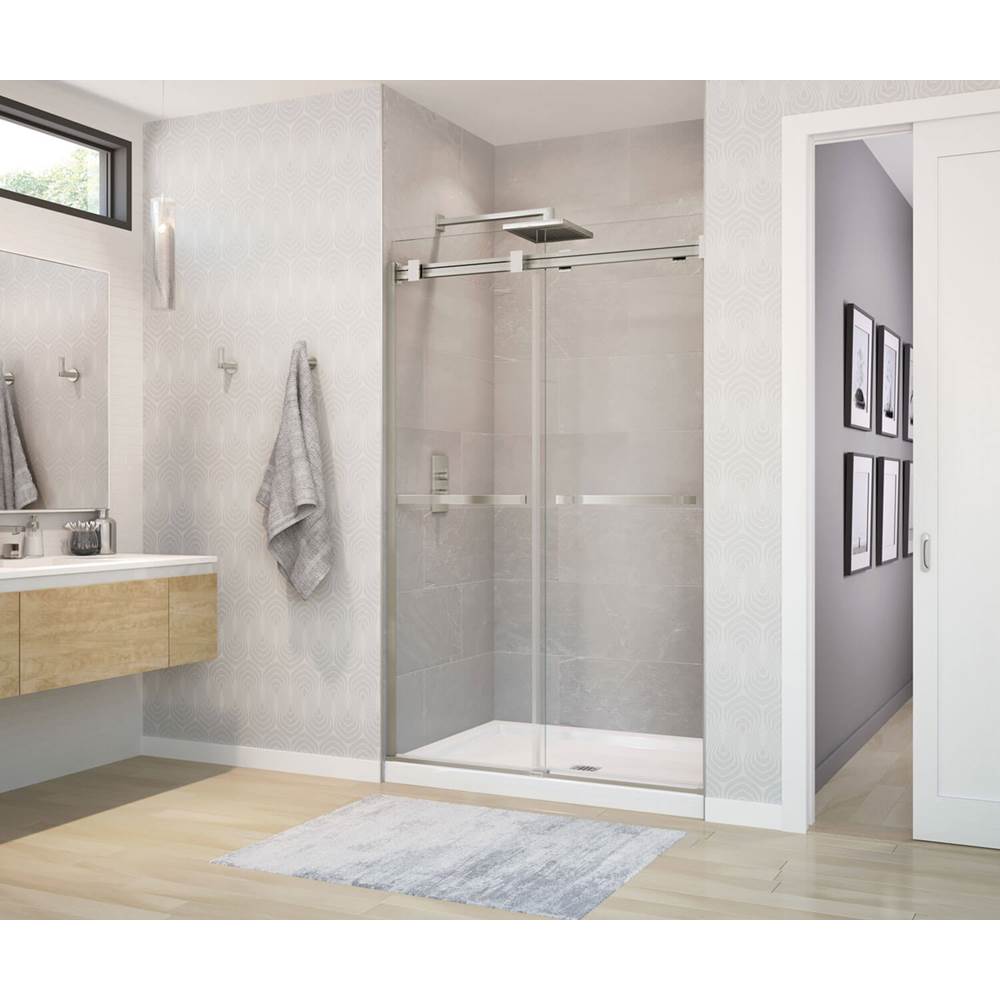 Maax Duel 44-47 x 70 1/2-74 in. 8 mm Sliding Shower Door for Alcove Installation with Clear glass in Brushed Nickel