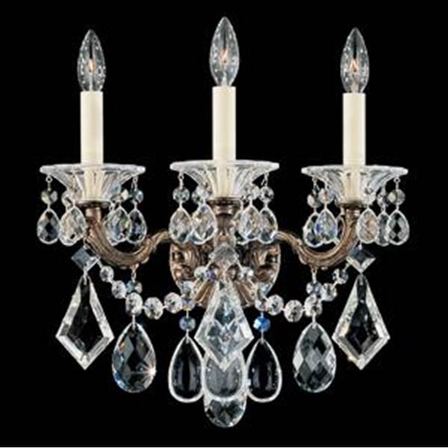 Schonbek La Scala 3 Light 110V Wall Sconce in Antique Silver with Clear Crystals From Swarovski