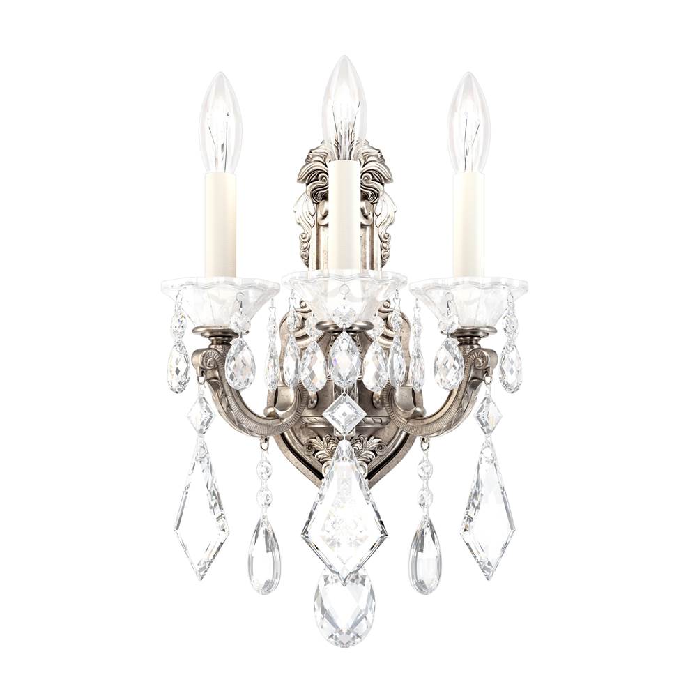 Schonbek La Scala 3 Light 110V Wall Sconce in Antique Silver with Clear Crystals From Swarovski®