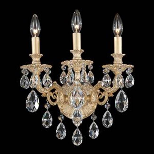 Schonbek Milano 3 Light 110V Wall Sconce in Etruscan Gold with Clear Heritage Crystals