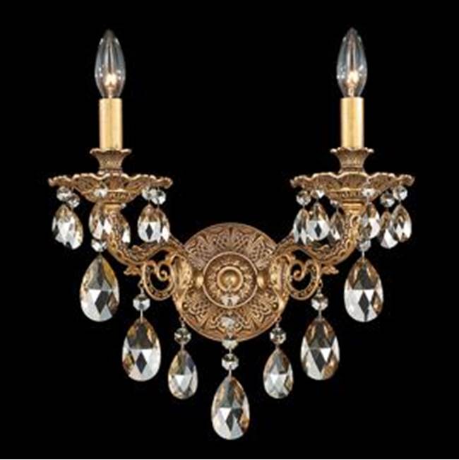 Schonbek Milano 2 Light 110V Wall Sconce in Etruscan Gold with Clear Crystals From Swarovski®