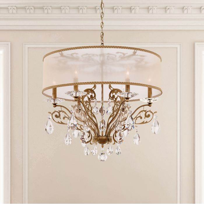 Schonbek Filigrae 6 Light 110V Chandelier in French Gold with Clear Heritage Crystal and Shade Hardback Gold