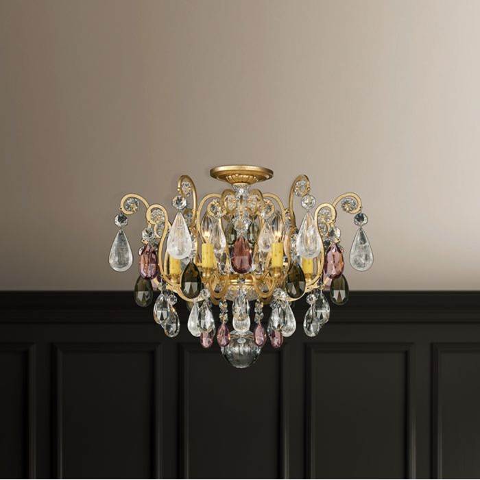 Schonbek Renaissance Rock Crystal 6 Light 110V Close to Ceiling in Antique Silver with Amethyst And Black Diamond Rock Crystal Colors