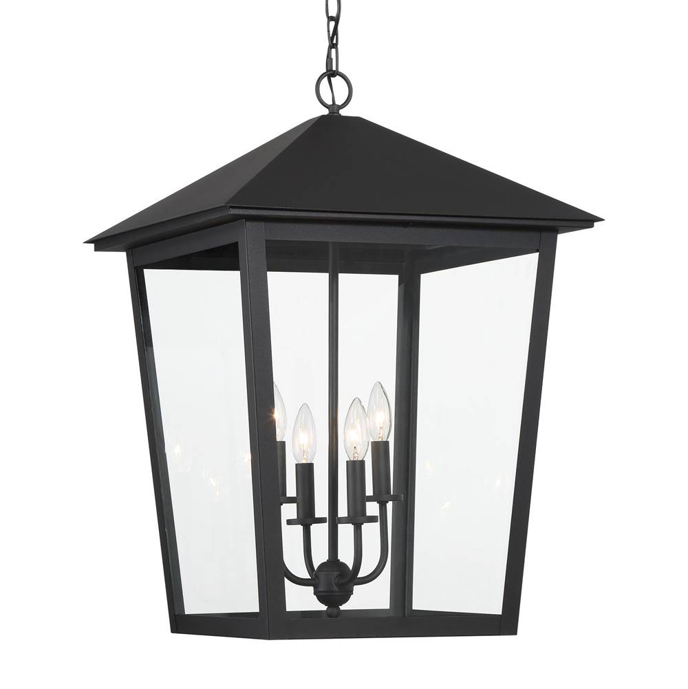 The Great Outdoors Noble Hill 4-Light Sand Coal Outdoor Hanging with Clear Glass Shade