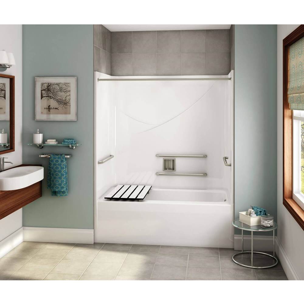 Aker OPTS-6032 AcrylX Alcove Right-Hand Drain One-Piece Tub Shower in Sterling Silver - ADA Grab Bars and Seat