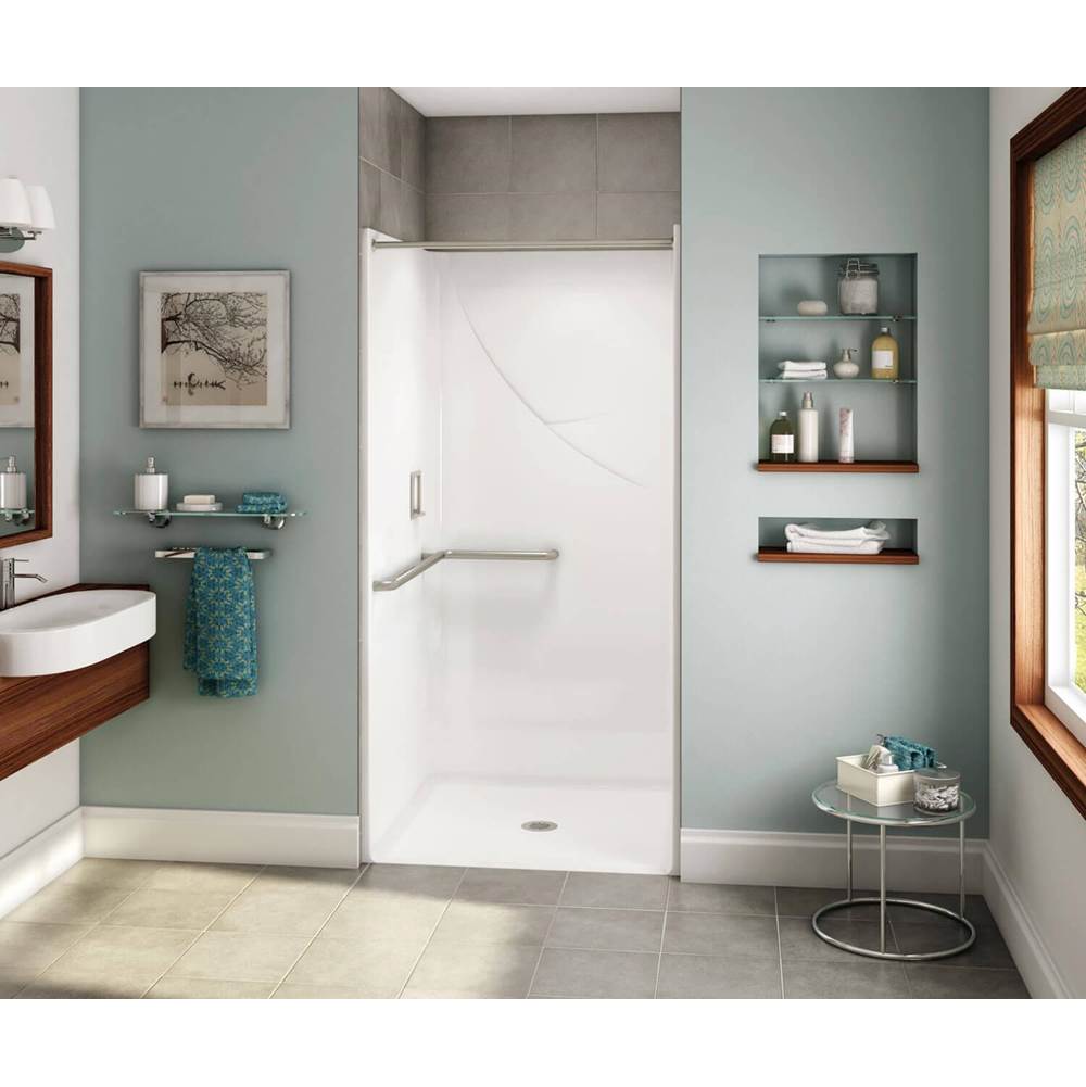 Aker OPS-3636 AcrylX Alcove Center Drain One-Piece Shower in Thunder Grey - L-shaped Grab Bar