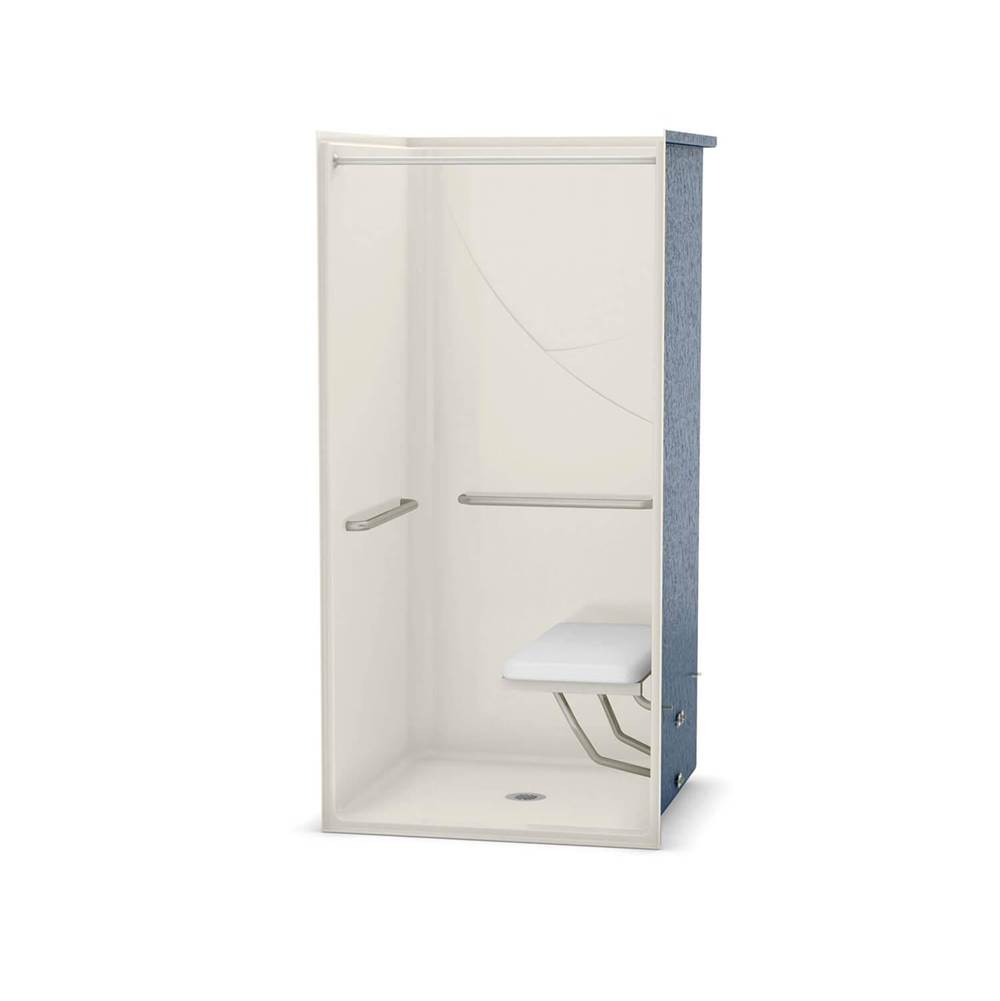 Aker OPS-3636 AcrylX Alcove Center Drain One-Piece Shower in Biscuit - with MASS grab bar and seat