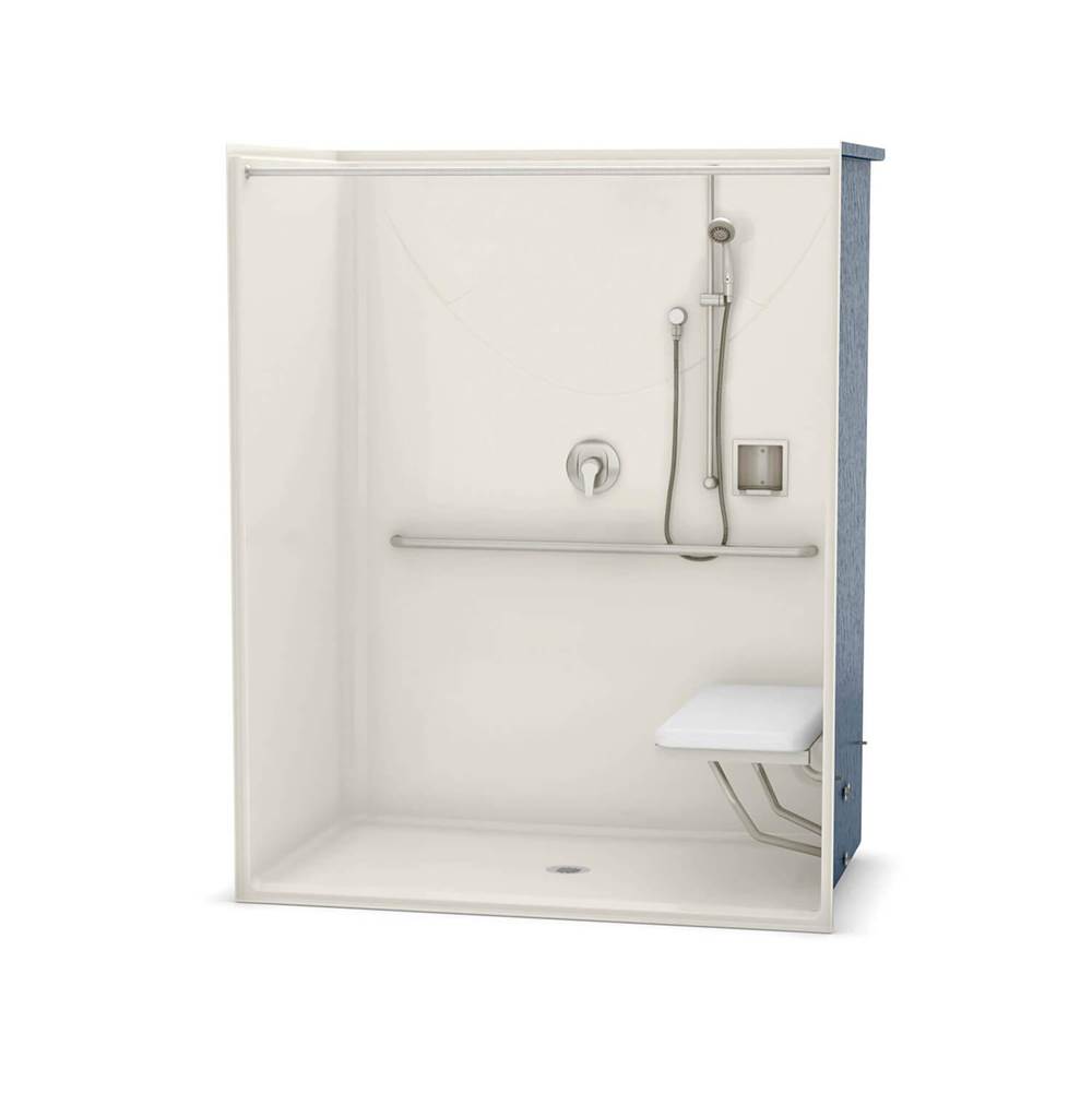 Aker OPS-6036-RS AcrylX Alcove Center Drain One-Piece Shower in Biscuit - Massachusetts Compliant