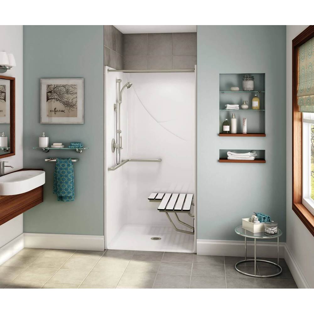 Aker OPS-3636-RS AcrylX Alcove Center Drain One-Piece Shower in Sterling Silver - Complete Accessibility Package