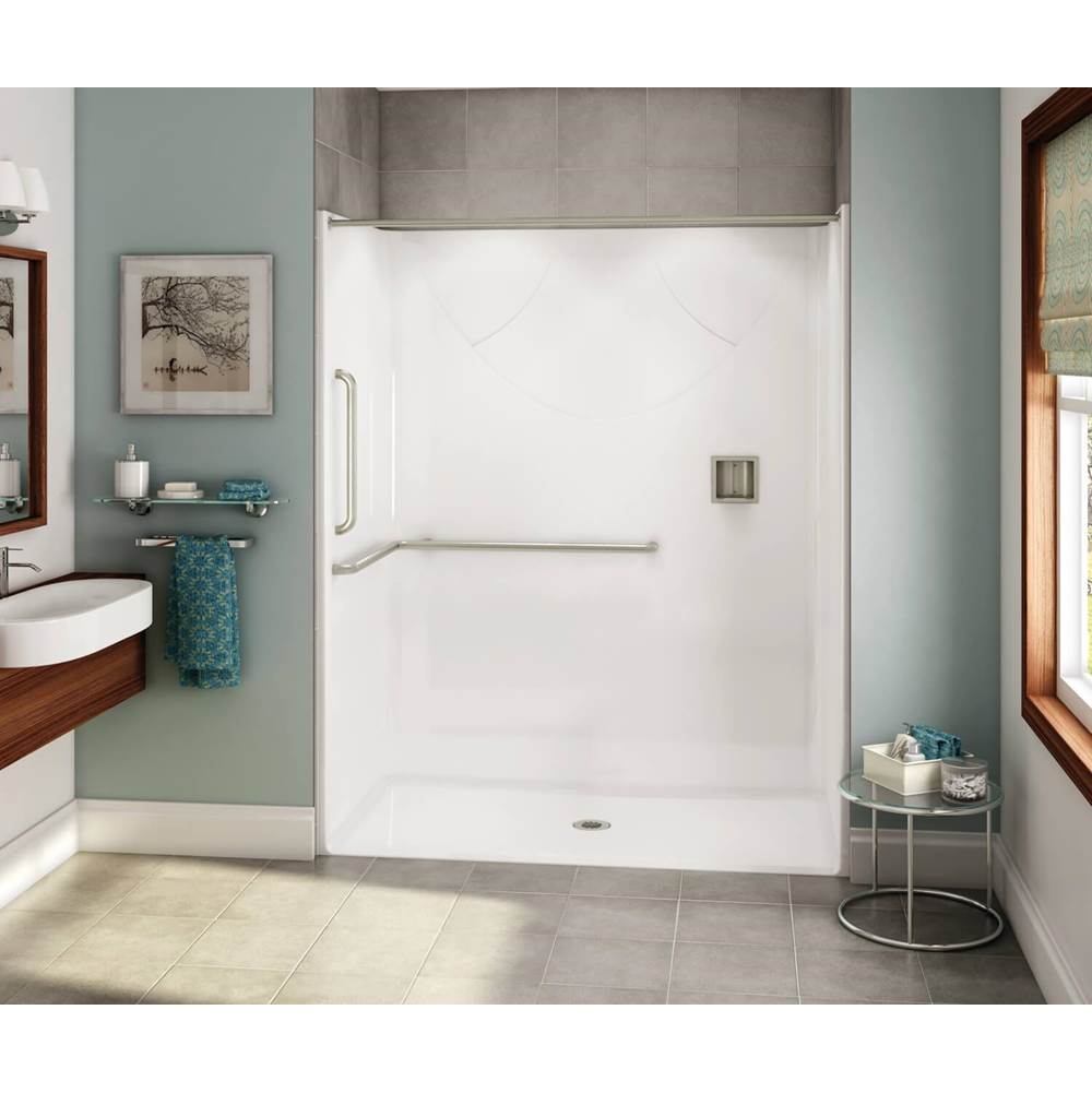 Aker OPS-6030 AcrylX Alcove Center Drain One-Piece Shower in Biscuit - ANSI Grab Bar