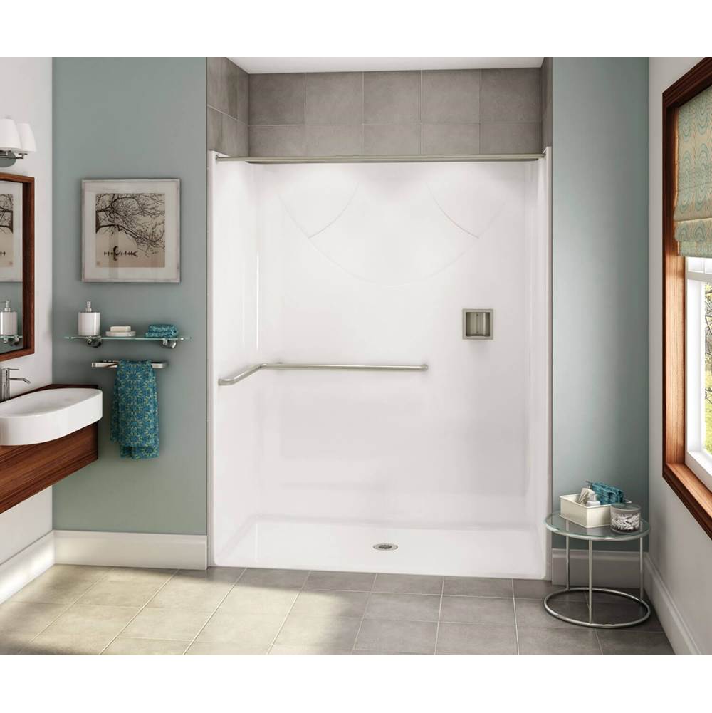 Aker OPS-6030-RS AcrylX Alcove Center Drain One-Piece Shower in Thunder Grey - ADA L-Bar