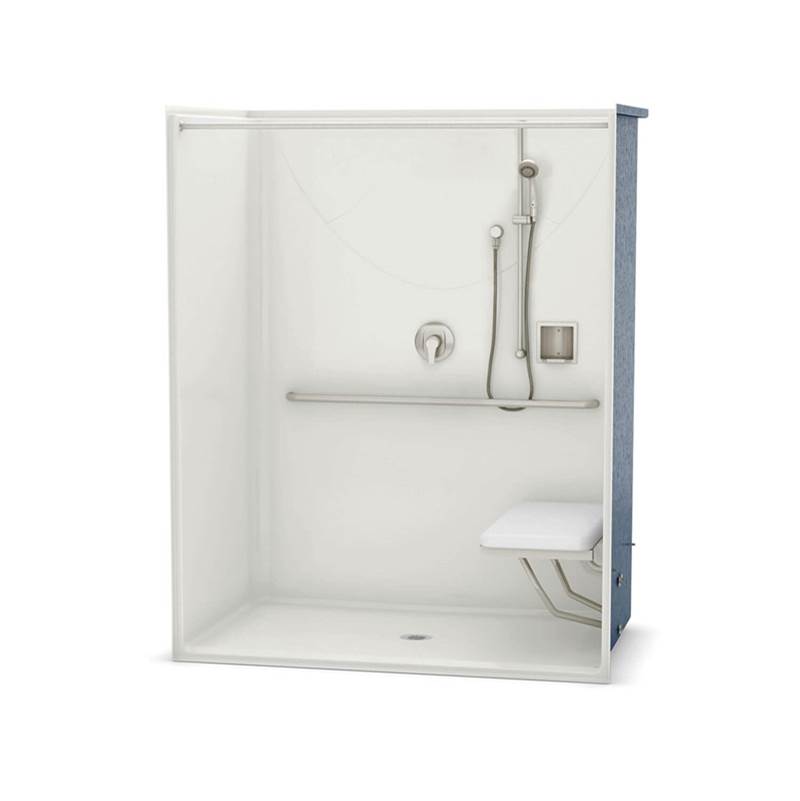 Aker OPS-6036-RS AcrylX Alcove Center Drain One-Piece Shower in Bone - Massachusetts Compliant