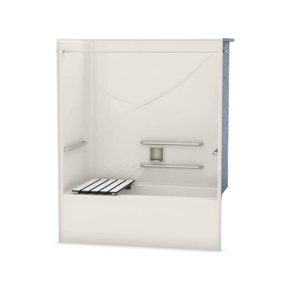 Aker OPTS-6032 AcrylX Alcove Right-Hand Drain One-Piece Tub Shower in Biscuit - ADA Grab Bars and Seat