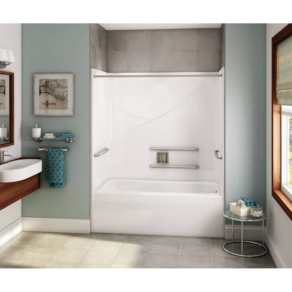 Aker OPTS-6032 AcrylX Alcove Left-Hand Drain One-Piece Tub Shower in Black - ADA Grab Bars