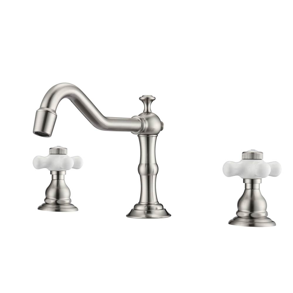 Barclay Roma 8''cc Lav Faucet, withHoses,Porcelain Cross Hdls, BN