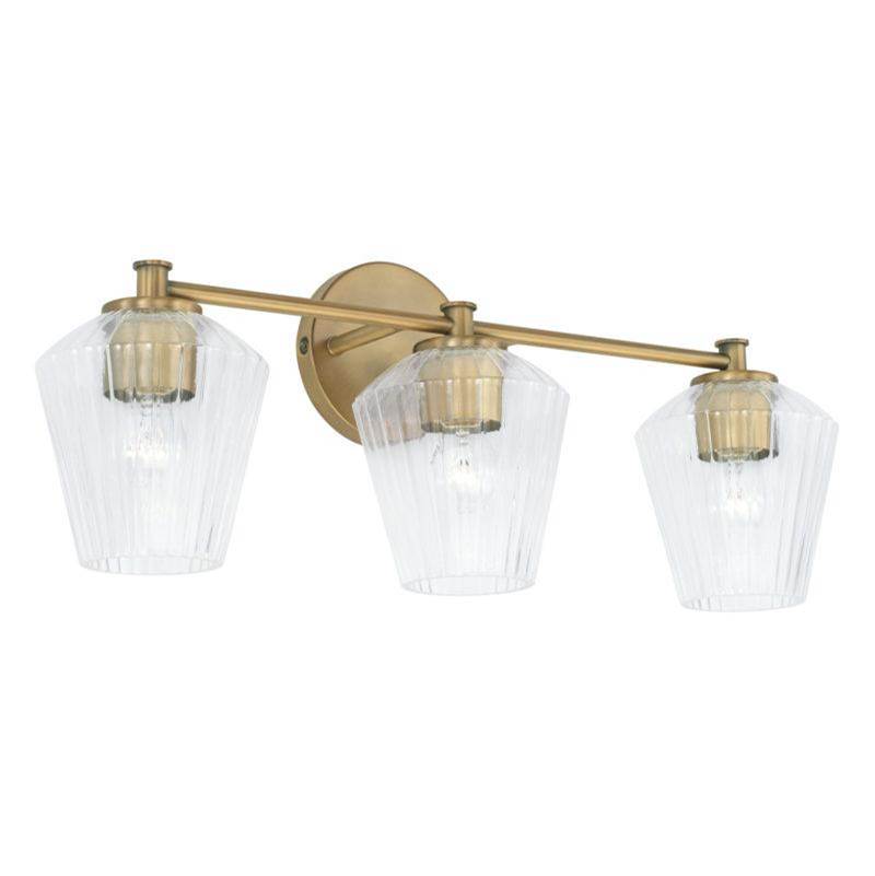 Capital Lighting 3-Light Vanity in Aged Brass with Clear Fluted Glass