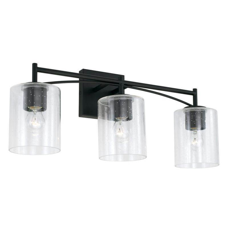 Capital Lighting Peyton 3-Light Vanity in Matte Black with Clear Seeded Glass