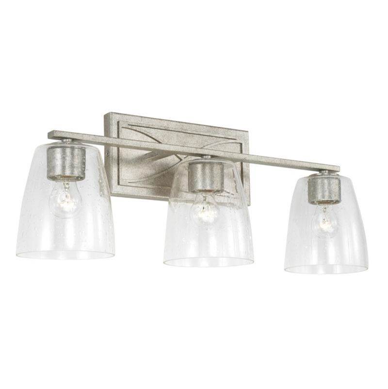 Capital Lighting Sylvia 3-Light Vanity in Antique Silver with Clear Seeded Glass