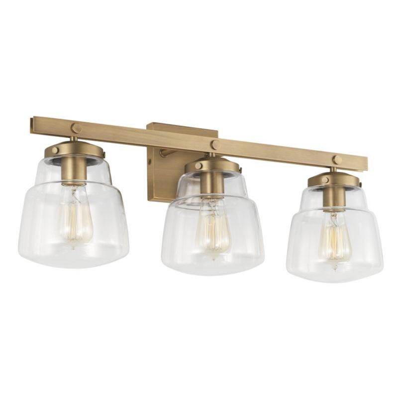 Capital Lighting Dillon 3-Light Vanity in Aged Brass with Clear Glass