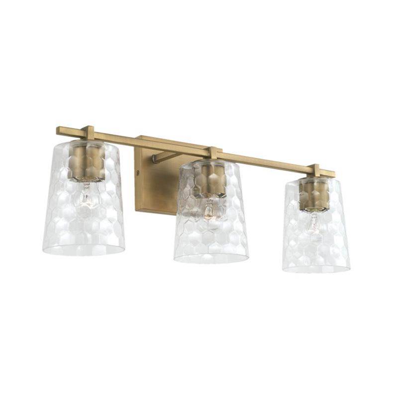 Capital Lighting 3-Light Vanity in Aged Brass with Clear Honeycomb Glass