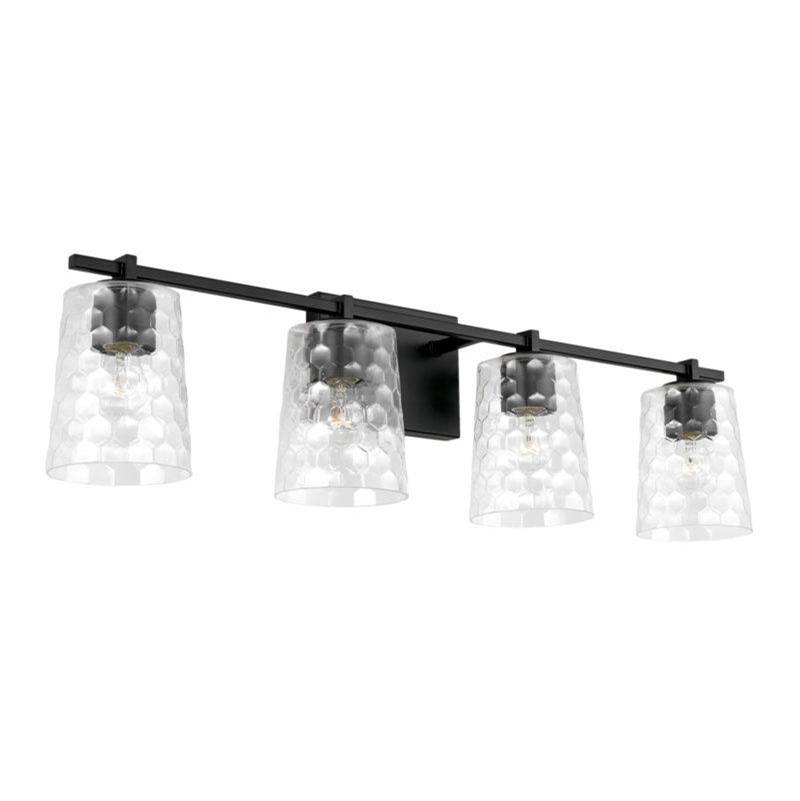 Capital Lighting 4-Light Vanity in Matte Black with Clear Honeycomb Glass