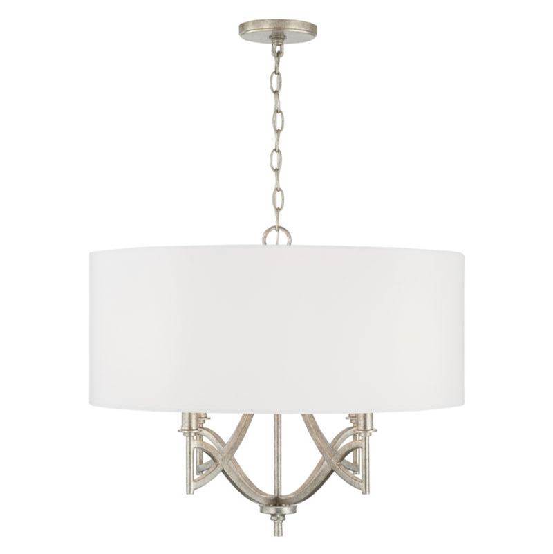 Capital Lighting Sylvia 4-Light Pendant in Antique Silver with White Fabric Shade