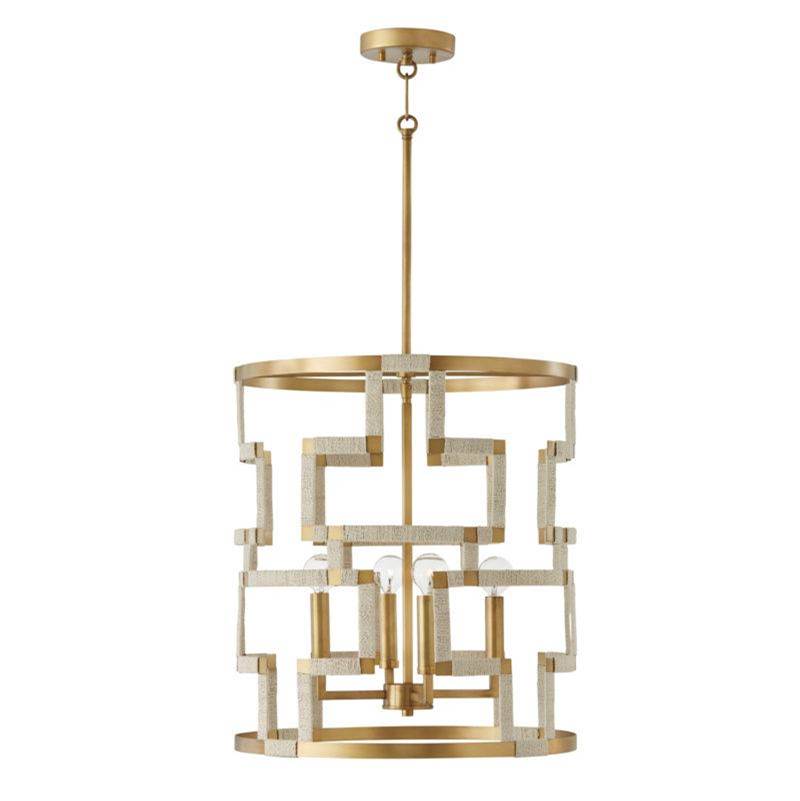 Capital Lighting Hala 4-Light Foyer in Bleached Natural Jute and Patinaed Brass