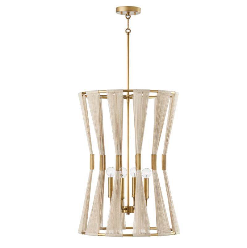 Capital Lighting Bianca 4-Light Foyer in Bleached Natural Rope and Patinaed Brass