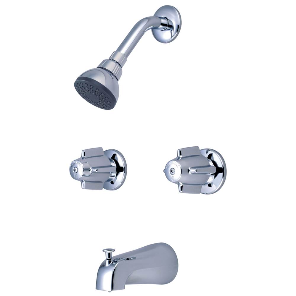Central Brass Tub & Shower-2 Canopy Hdl 1/2'' Combo Union 8'' Cntrs Shwrhead Combo Dvr Spt Ceramic Cart-Pc