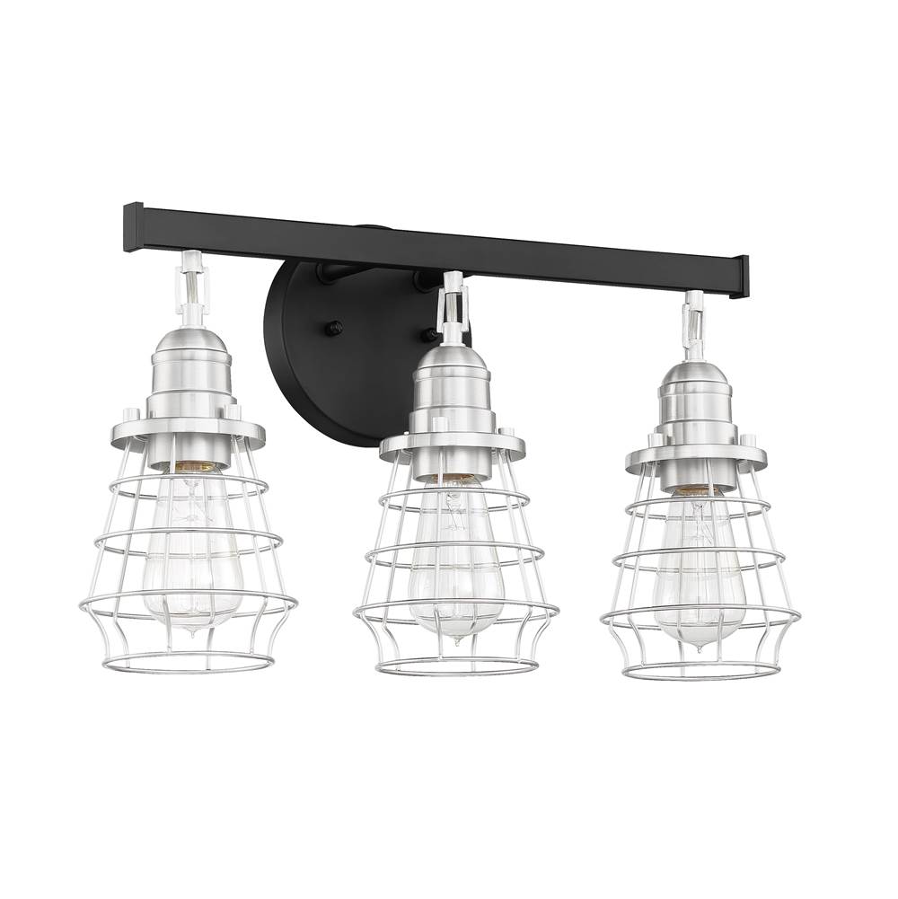 Craftmade Thatcher 3 Light Vanity in Flat Black with Brushed Polished Nickel Cages
