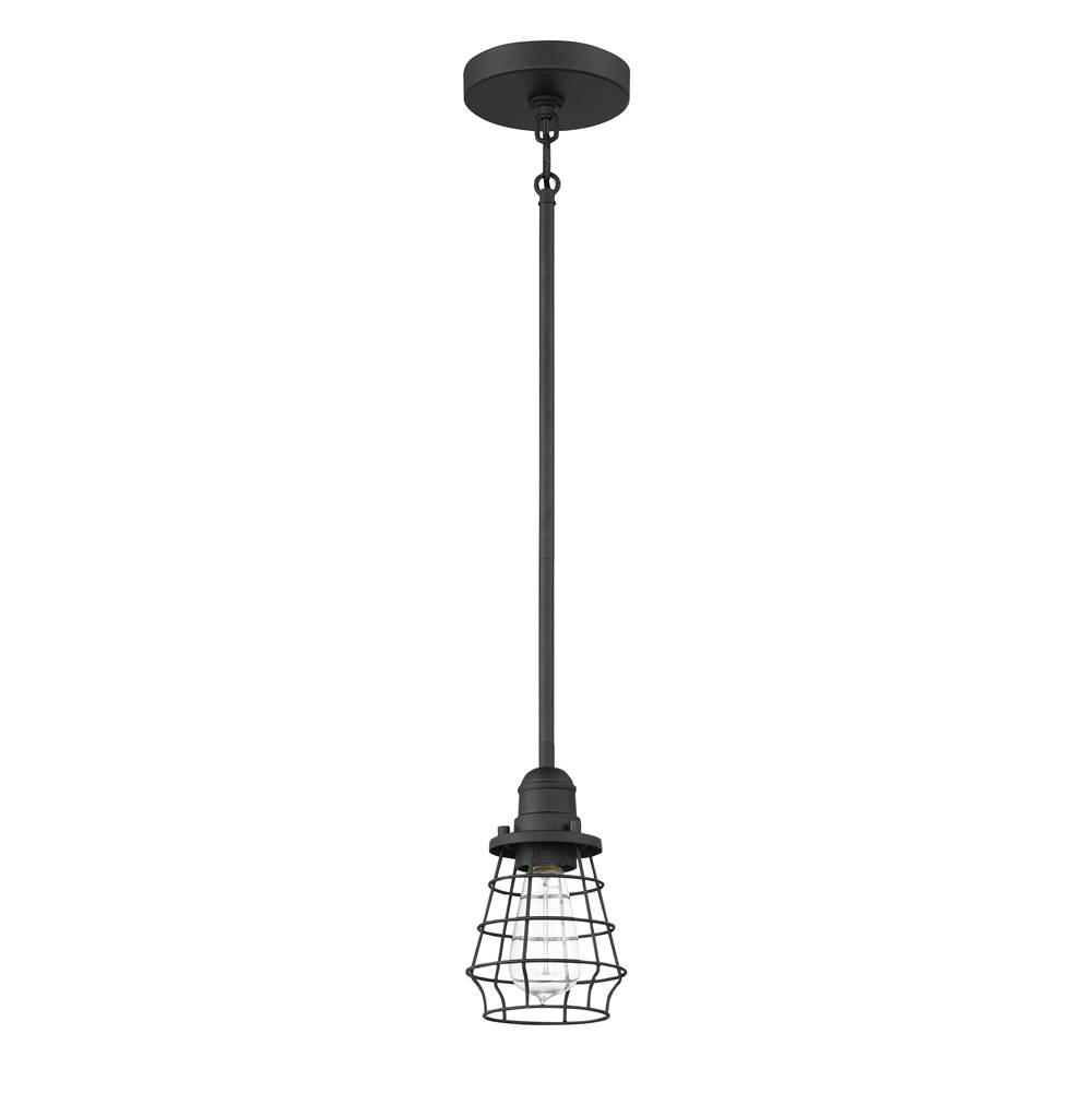 Craftmade Thatcher 1 Light Mini Pendant in Flat Black with Flat Black Cage