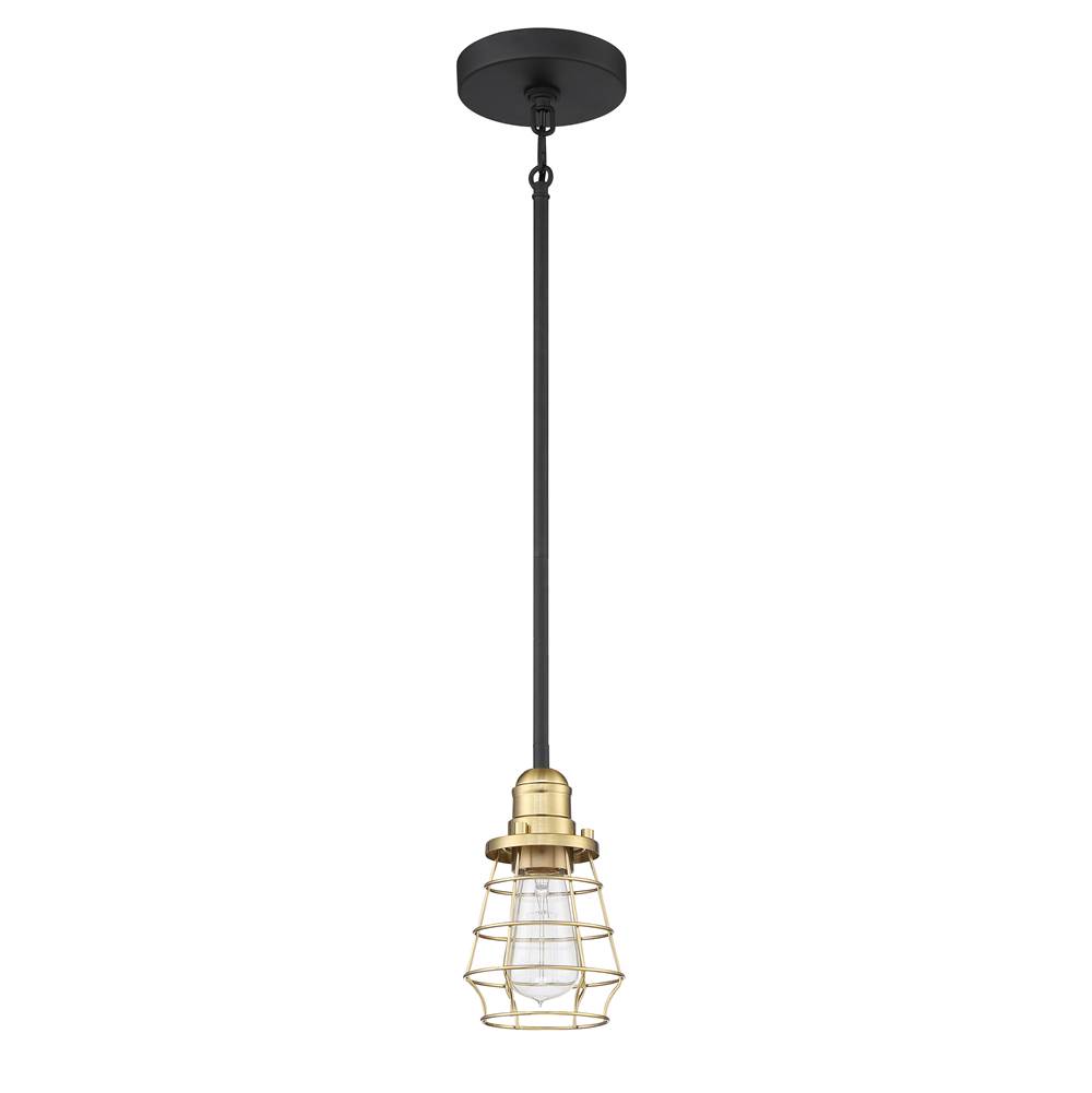 Craftmade Thatcher 1 Light Mini Pendant in Flat Black with Satin Brass Cage