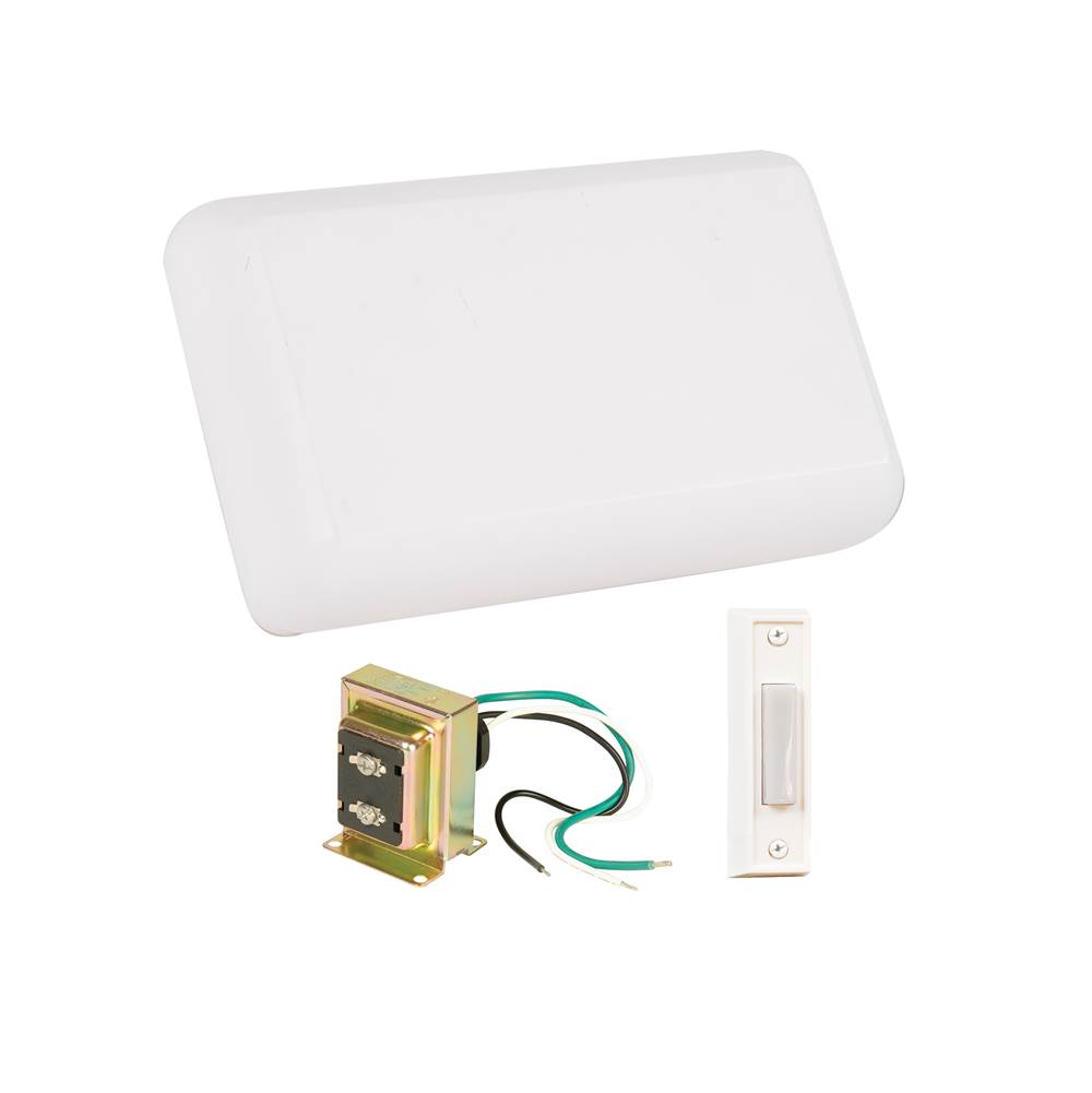 Craftmade Chime kit includes white chime cover, T1630 transformer, 1 white push button