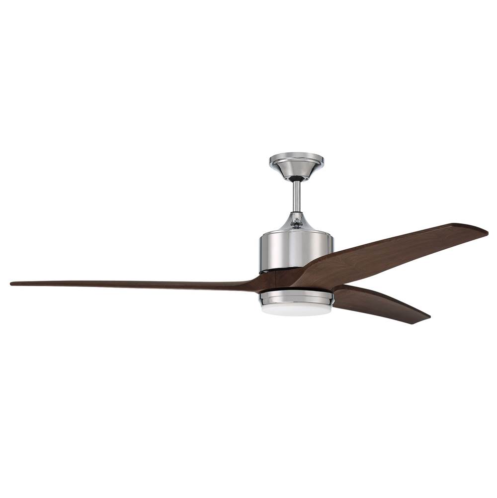 Craftmade 60'' Mobi Ceiling Fan in Chrome with custom walnut blades, remote and LED Light included