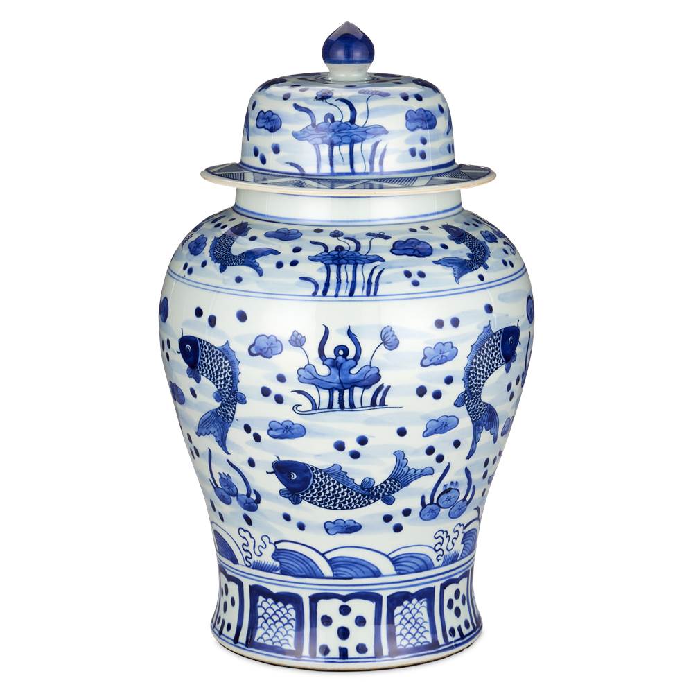 Currey And Company South Sea Blue and White Large Temple Jar