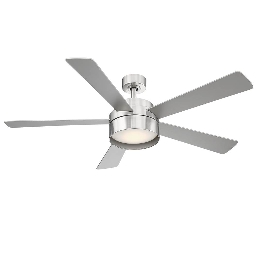 Eglo 5 Blade Ceiling Fan w/ Brushed Nickel Finish, Silver Colored Blades & Integrated LED Light Kit