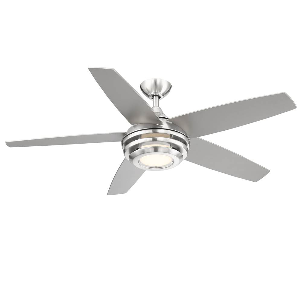 Eglo 5 Blade Ceiling Fan w/ Brushed Nickel Finish,  Silver Colored Blades & Integrated LED Light Kit