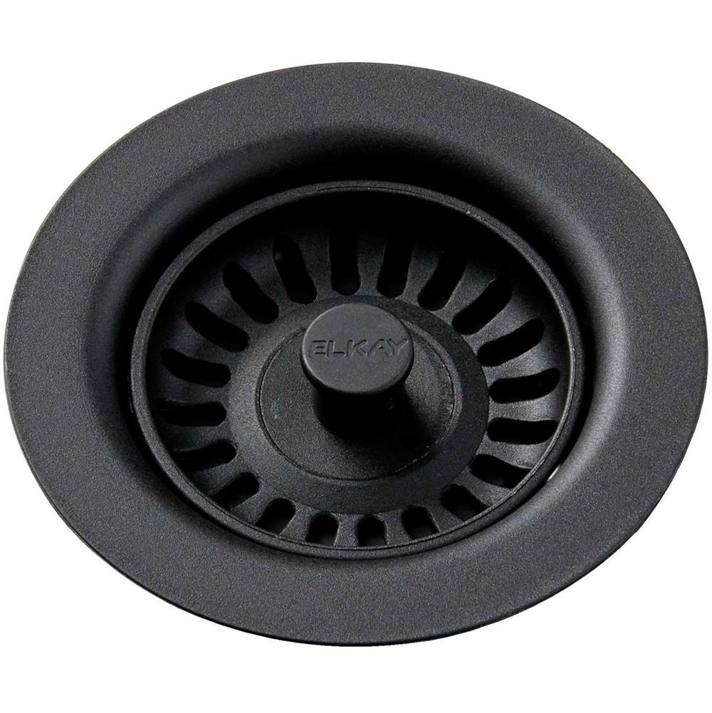 Elkay Polymer Drain Fitting with Removable Basket Strainer and Rubber Stopper Black