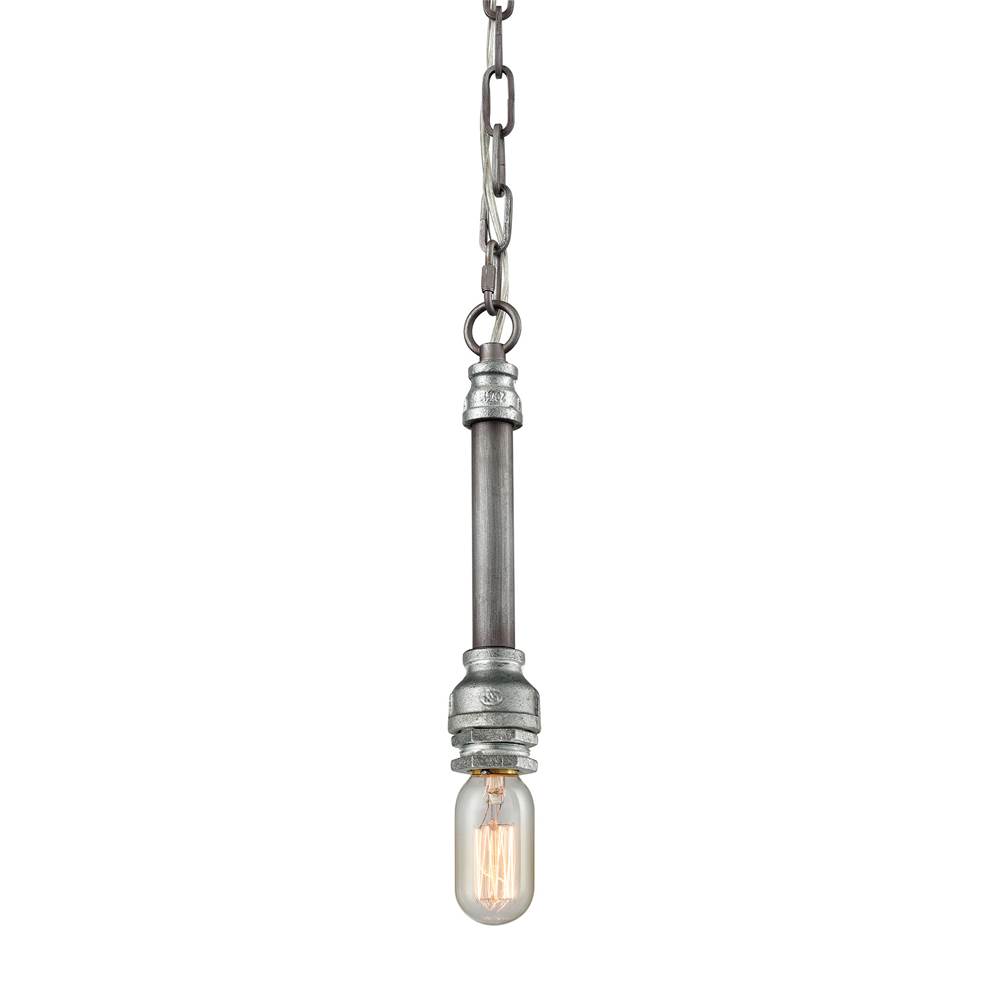 Elk Lighting Cast Iron Pipe 1-Light Mini Pendant in Weathered Zinc (Optional Shades Available)