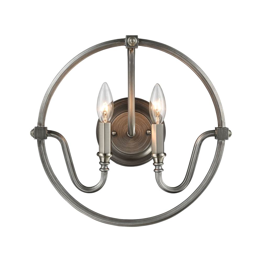 Kitchens and Baths by BriggsElk LightingStanton 2-Light Wall Lamp in Brushed Nickel and Weathered Zinc