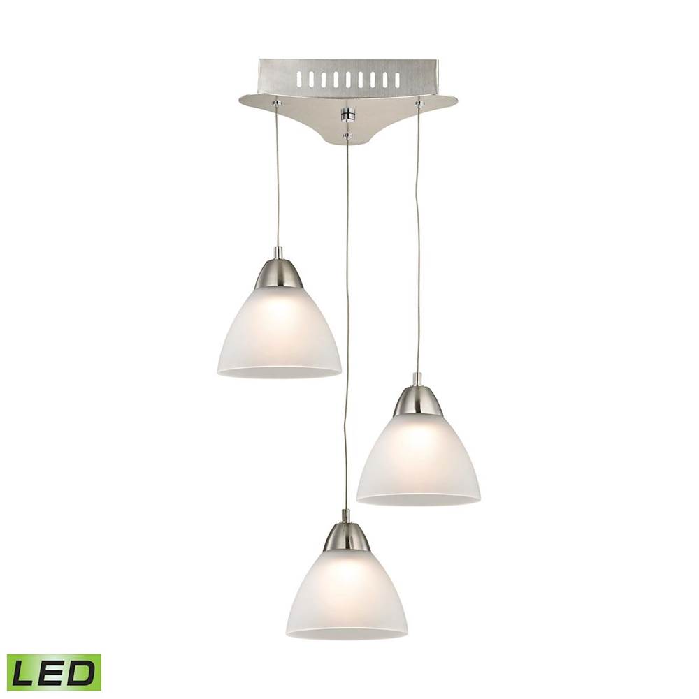 Elk Lighting Piatto Triple LED Pendant Complete With White Glass Shade and Holder
