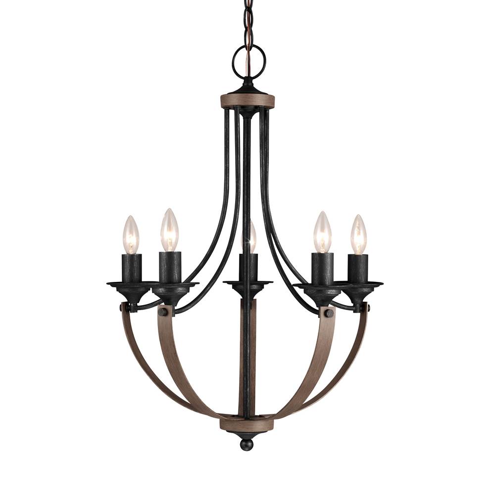Generation Lighting Corbeille Traditional 5-Light Indoor Dimmable Ceiling Chandelier Pendant Light In Stardust Weathered Gray And Distressed Oak Finish