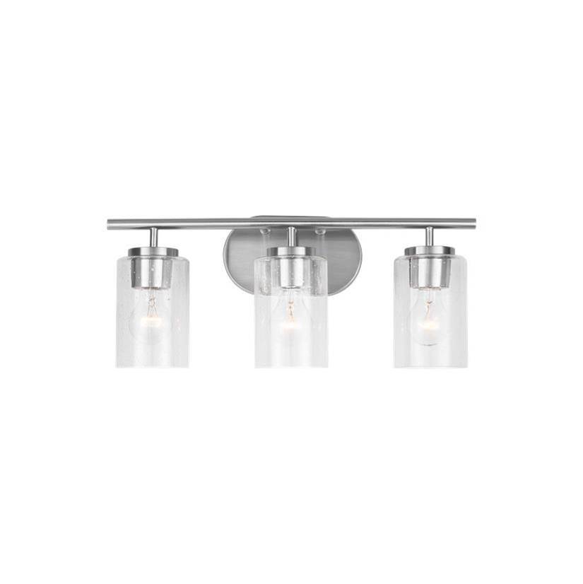 Generation Lighting Oslo Dimmable 3-Light Wall Bath Sconce In A Brushed Nickel Finish With Clear Seeded Glass Shade