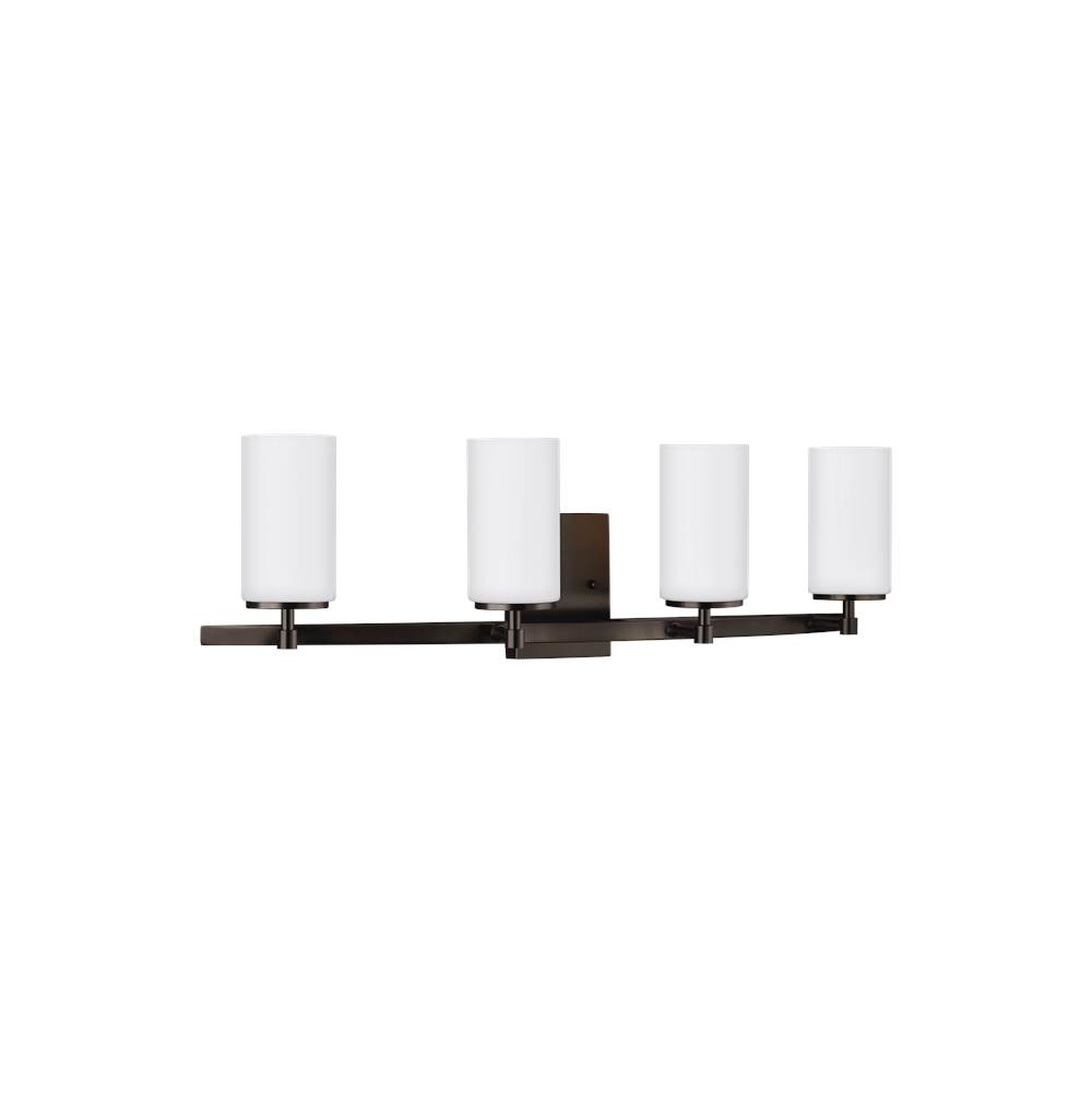 Generation Lighting Alturas Contemporary 4-Light Led Indoor Dimmable Bath Vanity Wall Sconce In Brushed Oil Rubbed Bronze Finish W/Etched White Inside Glass Shades