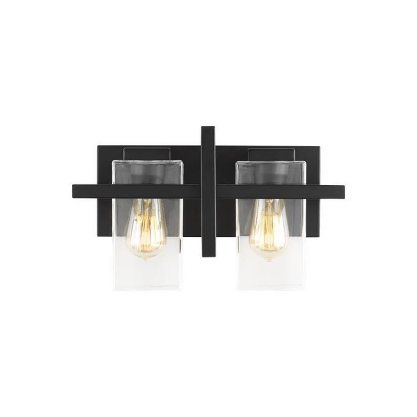 Generation Lighting Mitte Transitional 2-Light Indoor Dimmable Bath Vanity Wall Sconce In Midnight Black Finish With Clear Glass Shades